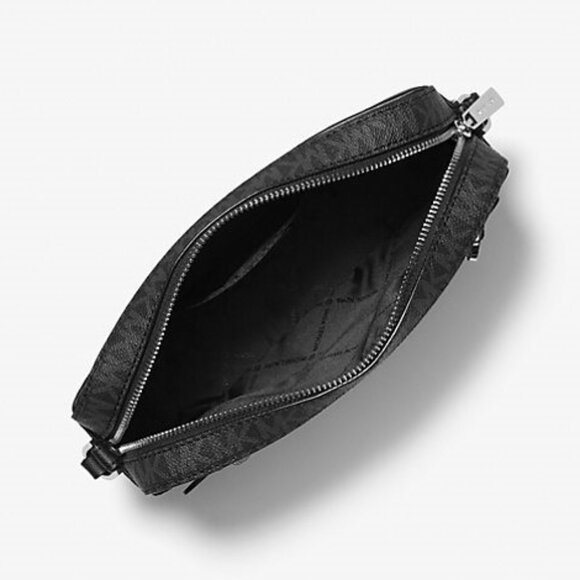 NWT Michael Kors Jet Set Large Logo Crossbody Bag Black Silver 35S1STTC9B - Picture 4 of 7